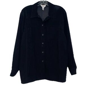 TALBOTS Women's Black Velvet Shirt Stretch Button Down Long Sleeve Medium